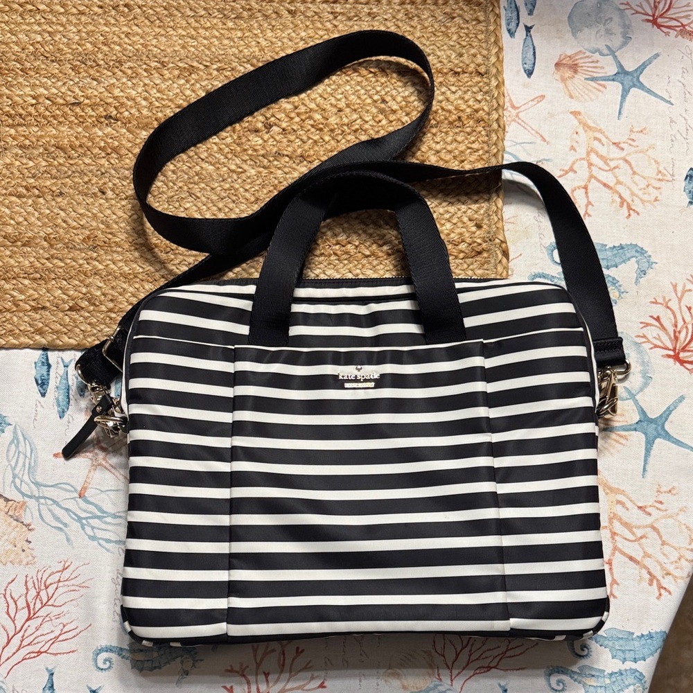 Kate Spade Black and White Striped Laptop Bag